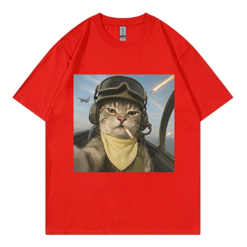 Funny Smoking Cat On Plane Graphic T Shirts High Quality Fashion Oversized TShirts Unisex Unisex Casual Cotton Short Sleeve TShirt