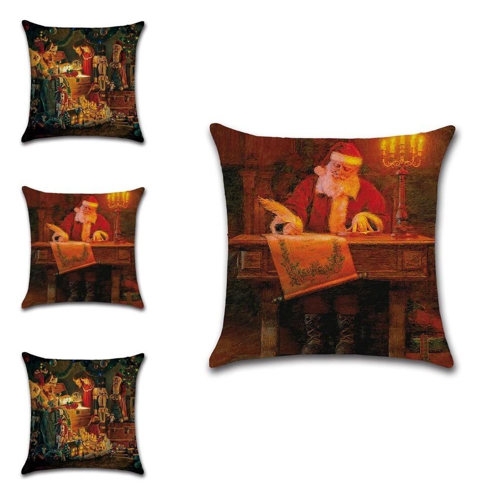 Elegantes Weihnachtskissen aus Leinen mit Weihnachtsmann für gemütliche Heimdekoration