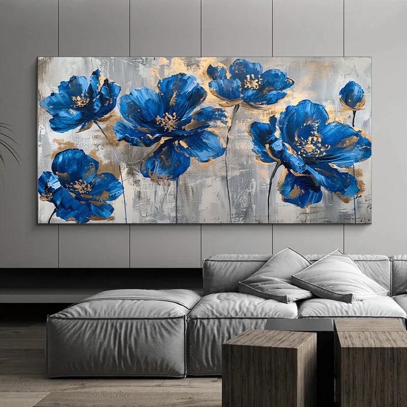 Canvas Poster, Abstract Blue Flowers Painting, Canvas Wall Art, Artwork Wall Painting For Living Room, Wall Decor, Home And Dormitory Decoration