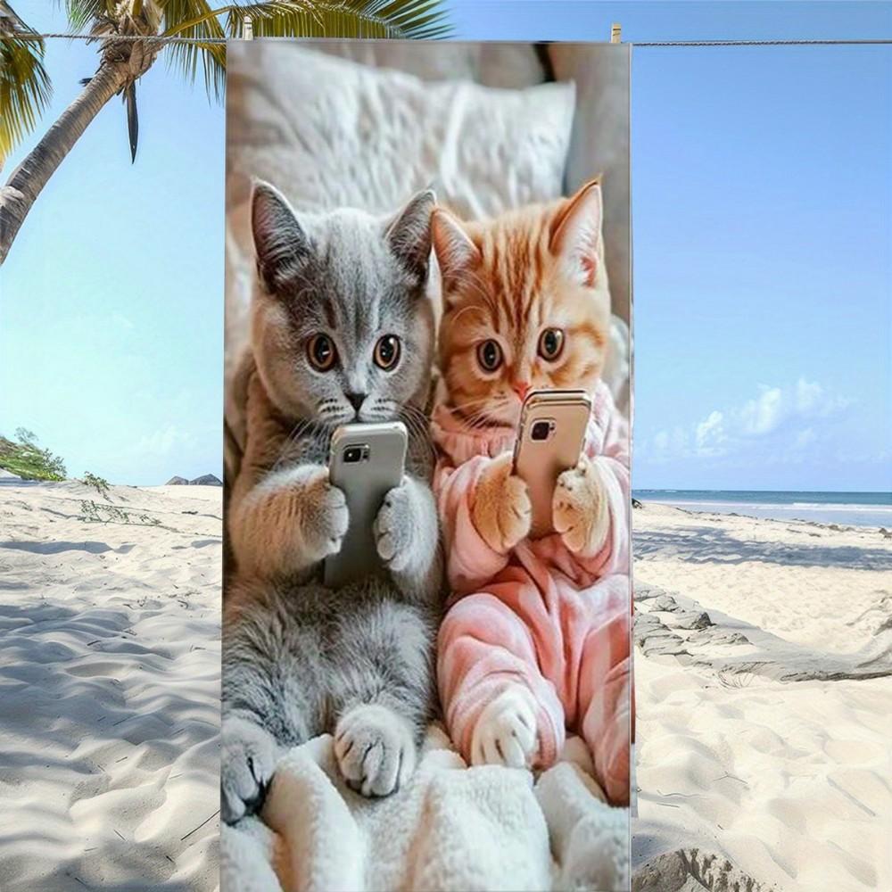 

Beach Towel with Cute Cats Vacation Pattern Patterned Sunscreen And Windproof Suitable For Swimming Pool Camping Travel Blanket W30*H60(CM)