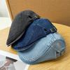 Retro Denim Newsboy Cap Adjustable Forward Flat Hat, Casual Versatile Face Slimming Artist Beret Hat for Men Women
