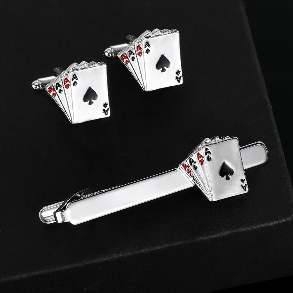 Klasyczna Męska Biżuteria Zestaw Spinki do Mankiety&Spinka do Krawata Poker AAAA Do Koszuli Garnituru Smokingowej Bluzki Akcesoria Biżuteryjne