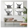 Wild Animals Canvas Painting Posters and Prints Cuadros Wall Art Picture for Living Room Decor Black White Yak Highland Cow