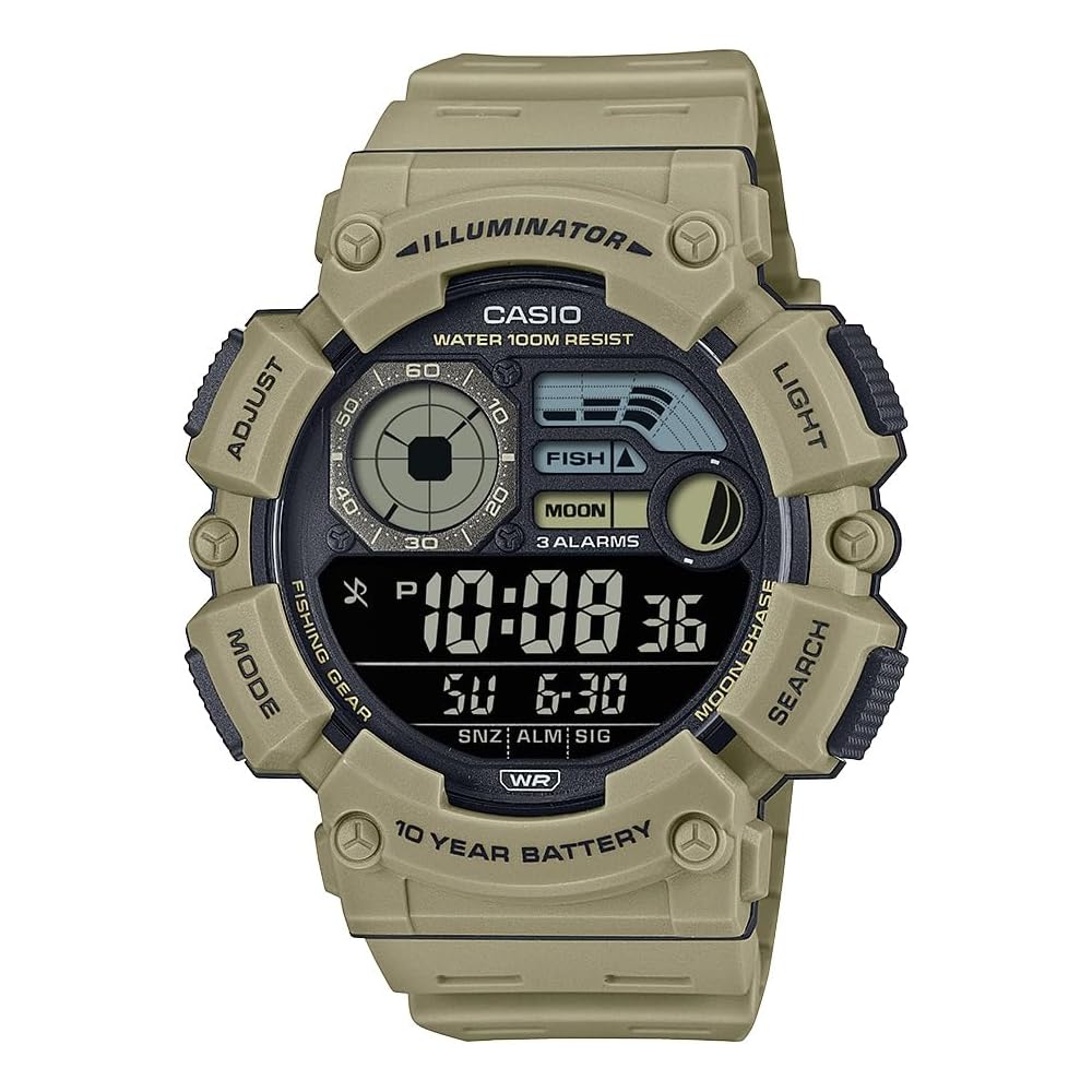 Casio WS-1500H Men s Digital Watch 100M Water Resistant LED Illuminator Moon Phase Beige