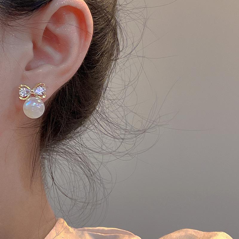 Luxury Imitation Pearl Zircon Bowknot Stud Earrings For Women Love Heart Crystal Flower Earring Girls Festival Wedding Jewelry
