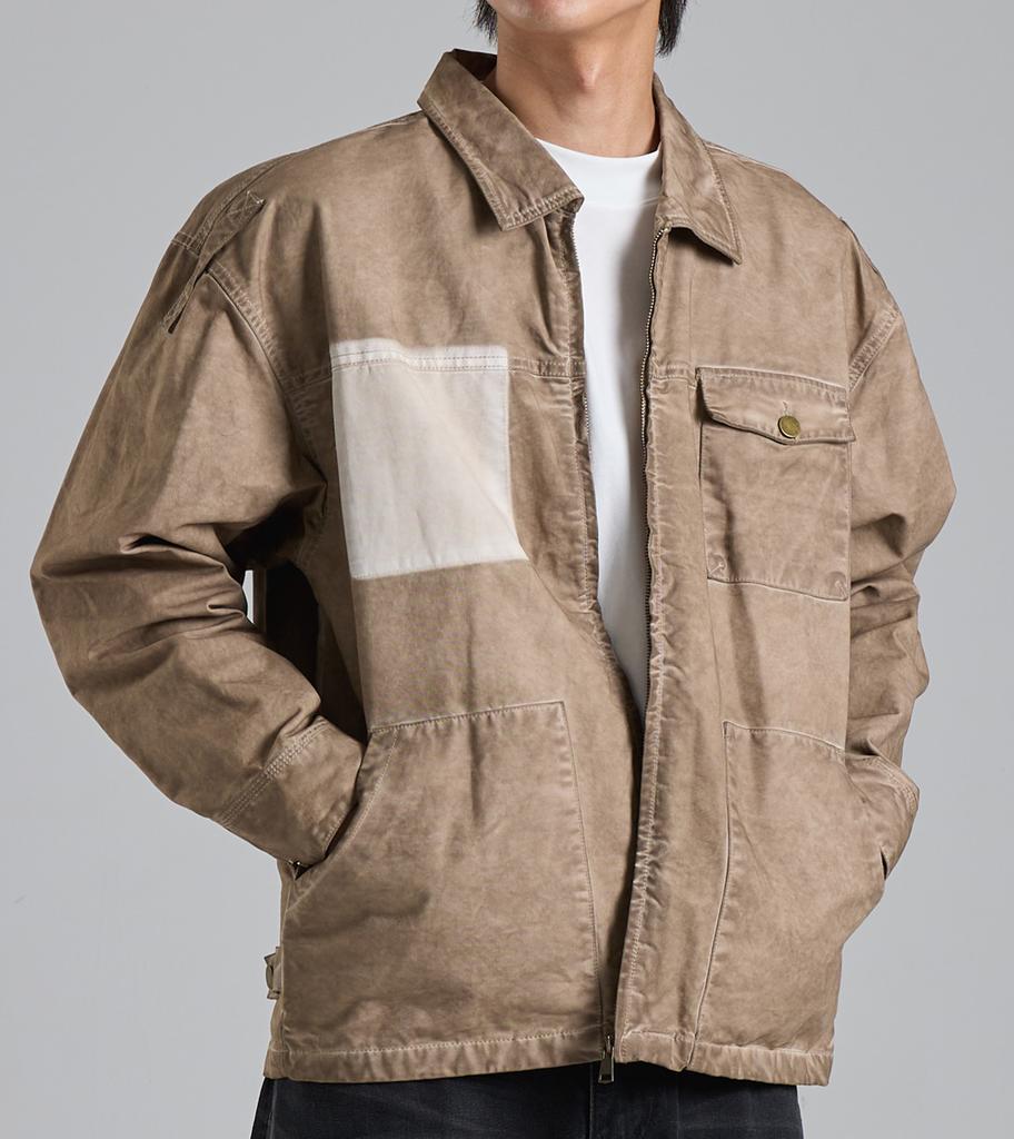 Button Seoul Vintage Pigment Washed Jacket (Light Beige)