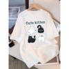 Womens Summer Tshirts Cherry and Kitten Print Tops Loose Crew Neck Tee Soft and Comfortable Womens Casual Resort Wear Y2K Top