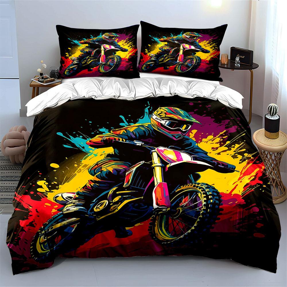 Motorcycle with colorful splashes. Bedding sets Duvet cover sets Duvet covers Pillowcases(1 * Duvet Cover 2 * Pillowcases without duvet insert)