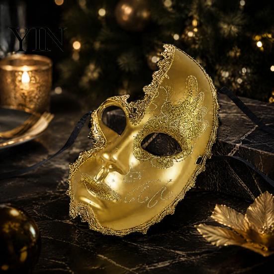Masque Déguisement Fête de Noël Mascarade pour Hommes Femmes, Masque Bal Vénitien, Style Dentelle Vintage Bal Masqué Demi-Visage Halloween Costume Cosplay,