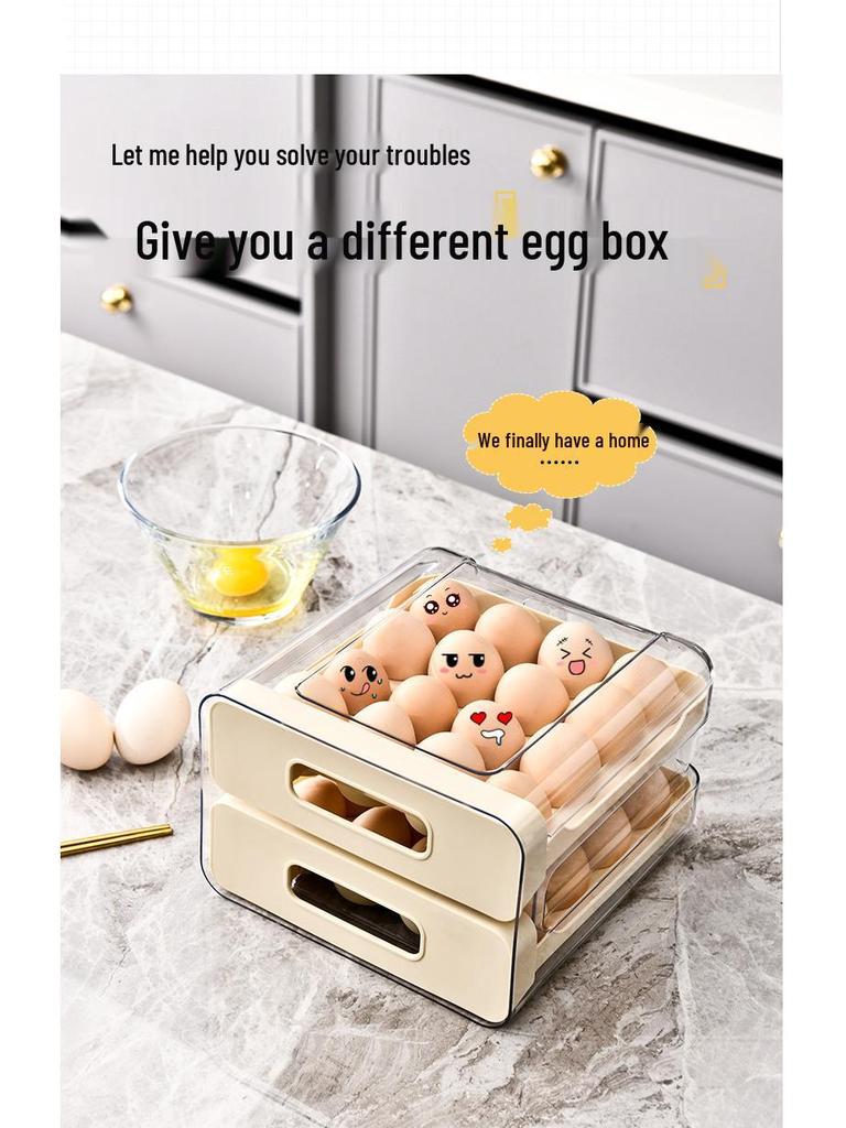 Doppelschichtige transparente Eieraufbewahrungsschublade – Lebensmittelgeeigneter, bruchsicherer Halter für den Kühlschrank.