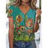 women fashion v neck short sleeve 3d floral print t shirt summer comfortable sportwear tops