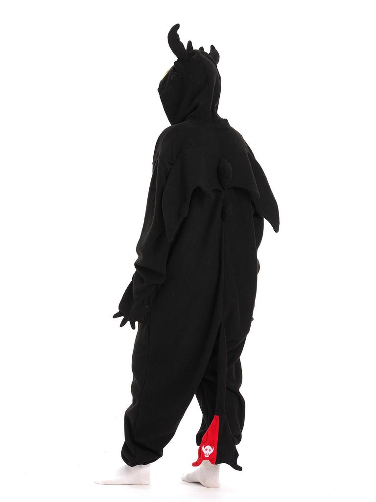 Black & White Dragon Cartoon Onesie Pajamas, Couple Style, Medium-Thick, Plus Size Homewear.