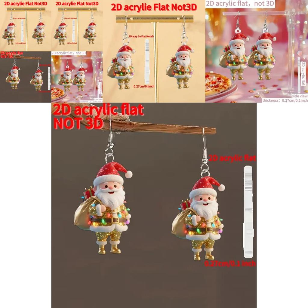 Holiday Seasonal Santa Acrylic Earrings With Silver Posts For Casual Festive Wear
