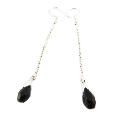 [Q9851] - Handmade Silver Earrings 'Heaven' Black Silver - 7 Cm - 10x7 Mm