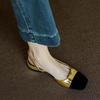 French Pu Mixed Colors Sandals Women's Baotou Slip-On Low-heeled Slingback Roman Back Strap Flat Shoes Gold Silver Summer