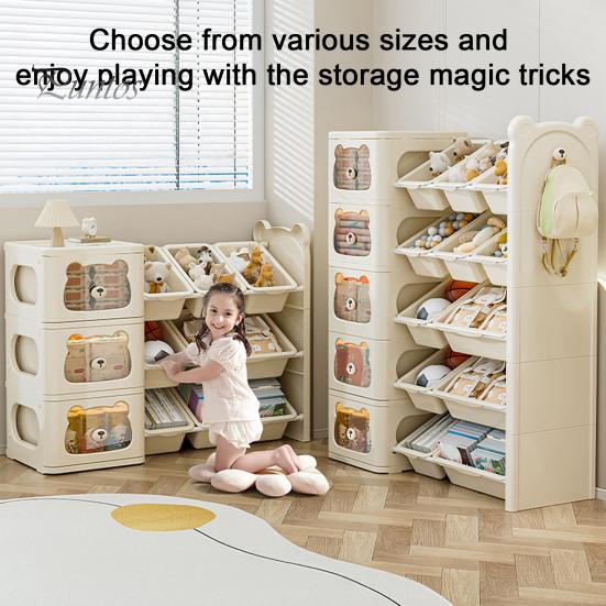 Multi-Box Shelf Toy Storage Organizer Boxes with Nursery Baby Room Solution Bins And Bookshelf Hook for Kids Bedroom Playroom Snack