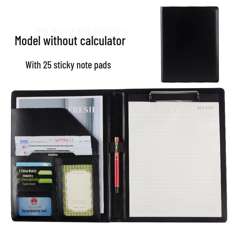 A4 Multi-functional Leather Document Folder with Clip and Storage for Contracts and Work Orders