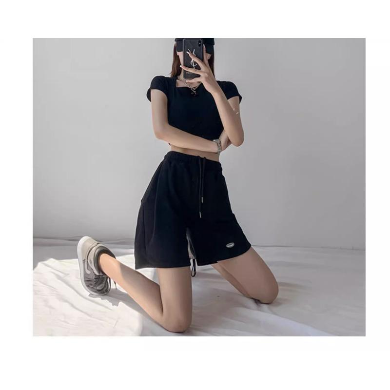 Lockere, gerade Sport-Waffel-Shorts mit mittlerem Bein, Sommer-Hottie, hoch taillierte, lässige Viertelhose mit weitem Bein