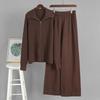 Womens Casual Knit Zip Cardigan Wide Leg Pants Two Piece Set
