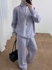 Autumn and winter new European and American women's clothing solid color zipper cardigan knitted wide-leg pants two-piece set for women
