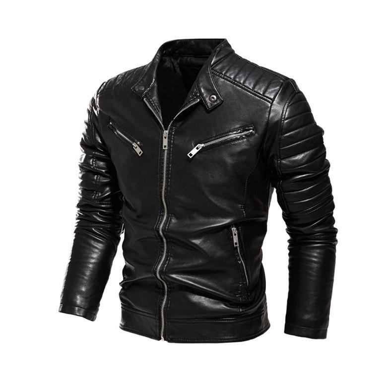 New Men's Leather Jacket, Solid Color, Men's PU Leather Jacket, Multi-color Options, Motorcycle Jacket, Plush Men's Jacket