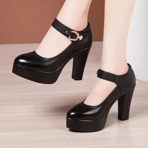 9cm 11cm Small Size 32-43 Elegant Shallow Soft Leather Shoes Platform Pumps 2025 Spring Block High Heels Shoes Dress Party Model