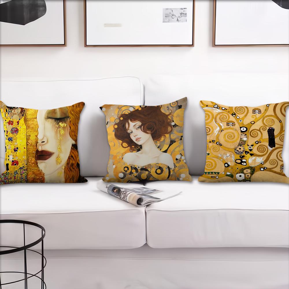 Gustav Klimt Oil Painting Cushion Cover Sofa Living Room Bedroom Headboard Backrest Cushion Square Cushion Nap Time Pillow Case