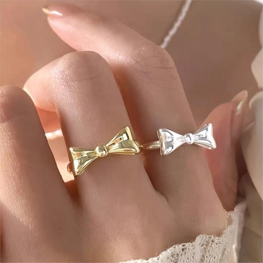 PANJBJ 925 Silver Bowknot Ring for Women Minimalism Irregular Sweet Design Sweet Adjustable Finger Jewelry Party Gift Dropship