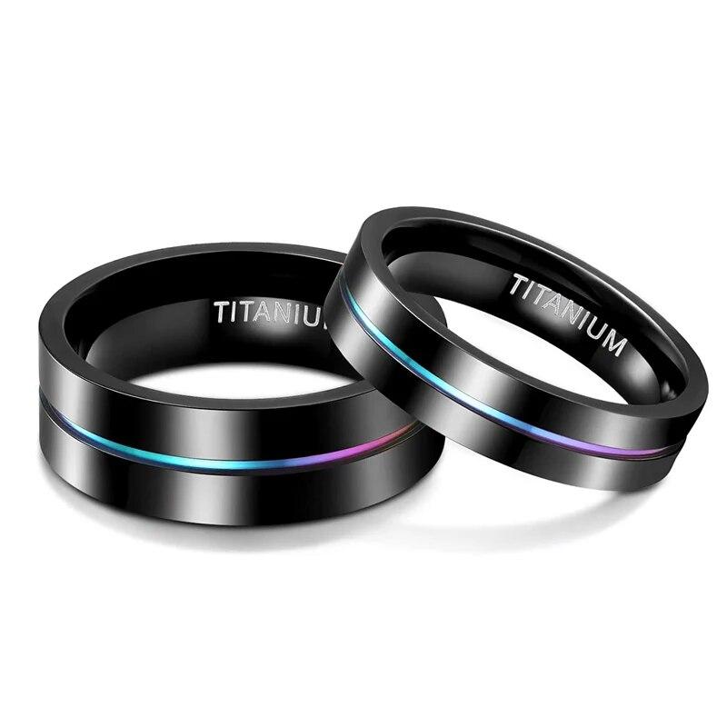 Fede Nuziale Anello Di Fidanzamento Per Uomo E Donna In Titanio Nero - Foto 10