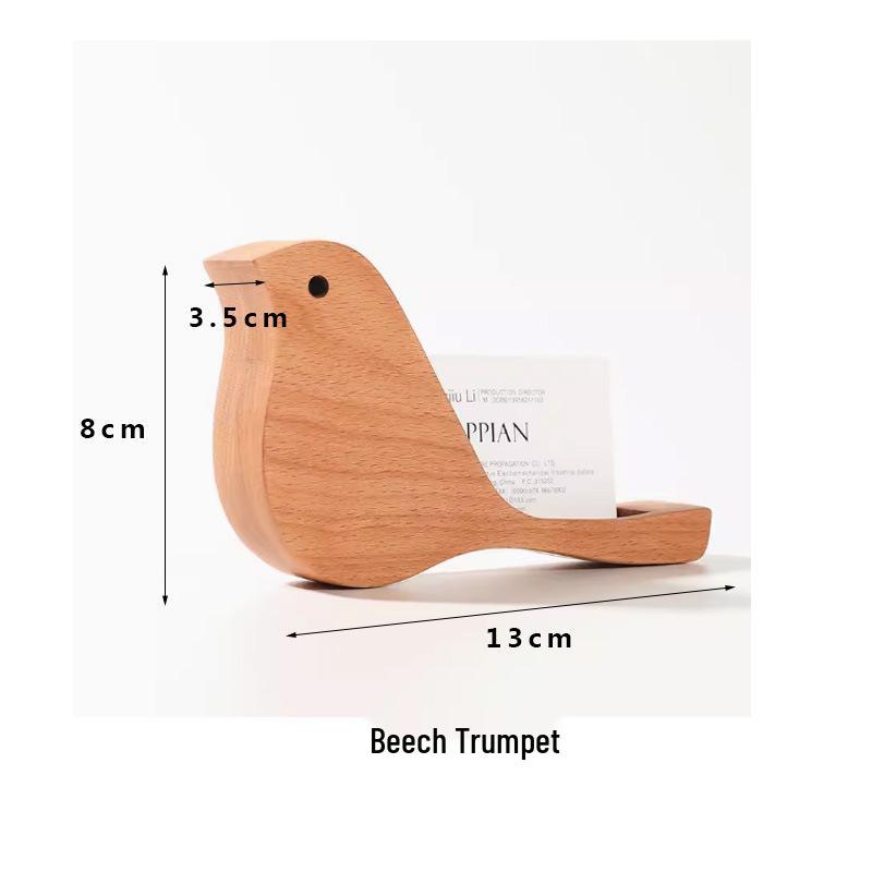 Creative Solid Wood Bird Business Card Holder - Beech & Black Walnut Desktop Clip