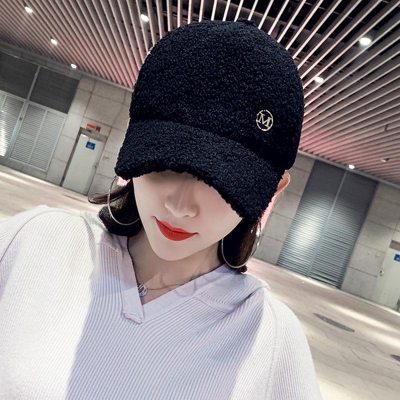 Versatile Hat Autumn and Winter Lamb Wool Solid Color Warm Baseball Cap M Standard Curved Brim Cap Fashion Trendy