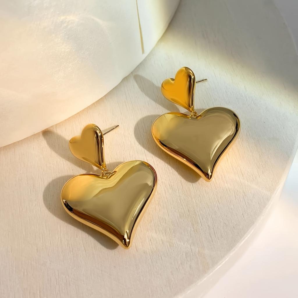 1 Pair Fashionable Personality Elegant Luxury High-end Double Heart Women's Earrings