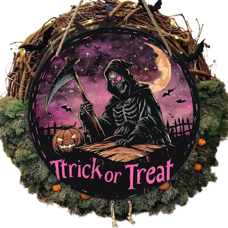 Halloween Türschild Dekoration Hängend Holz Wanddekoration Rustikal Haustür Hänger für Zuhause Zimmer Innen Außen Feiertag