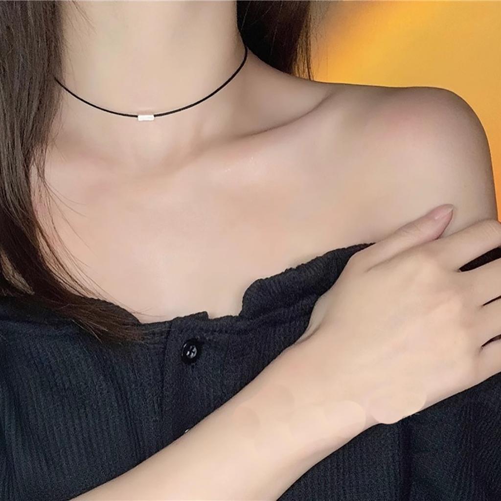 Collier ras-du-cou en cordelette de cire noire vintage polyvalent avec bloc rectangulaire en acier inoxydable, métal, non décolorant, Collier ras-du-cou