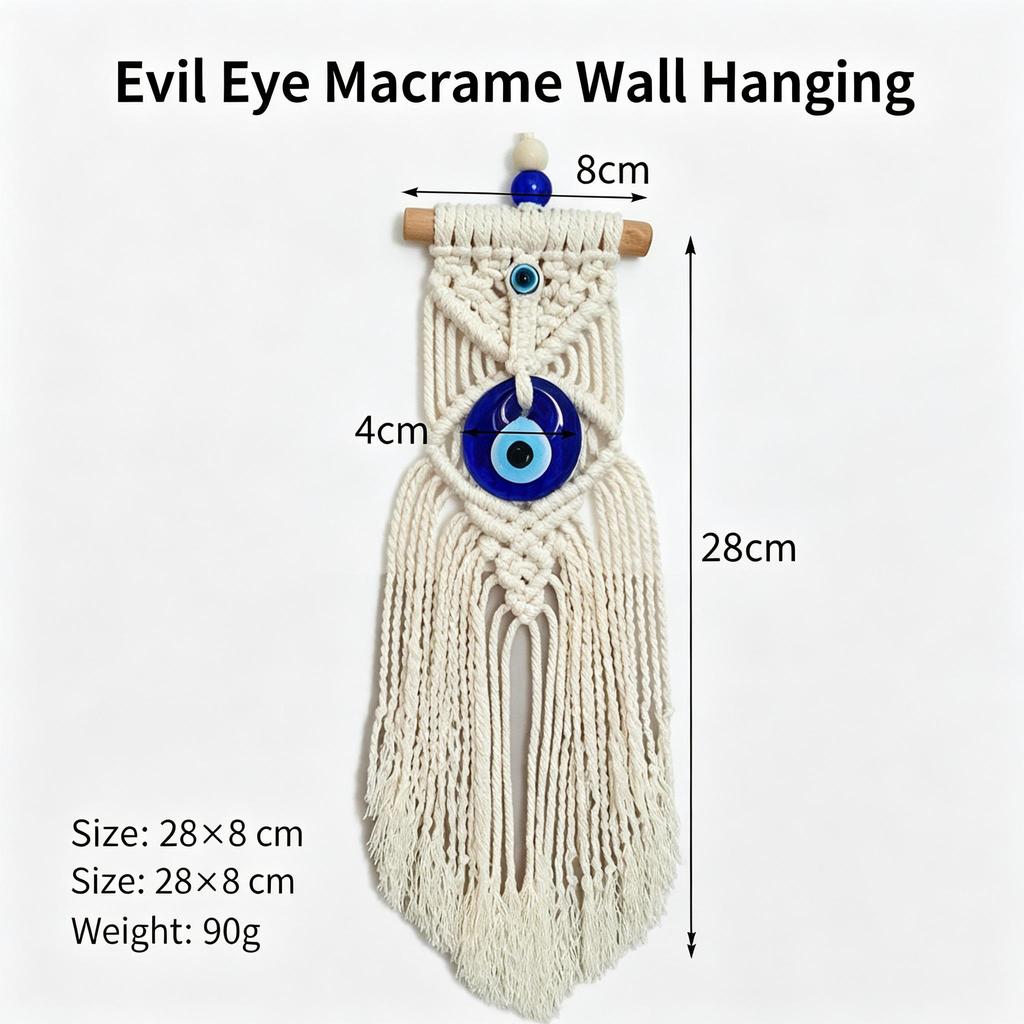 Turkish Evil Eye Macrame Wall Hanging Hand Woven Cotton Tassel Boho Decor