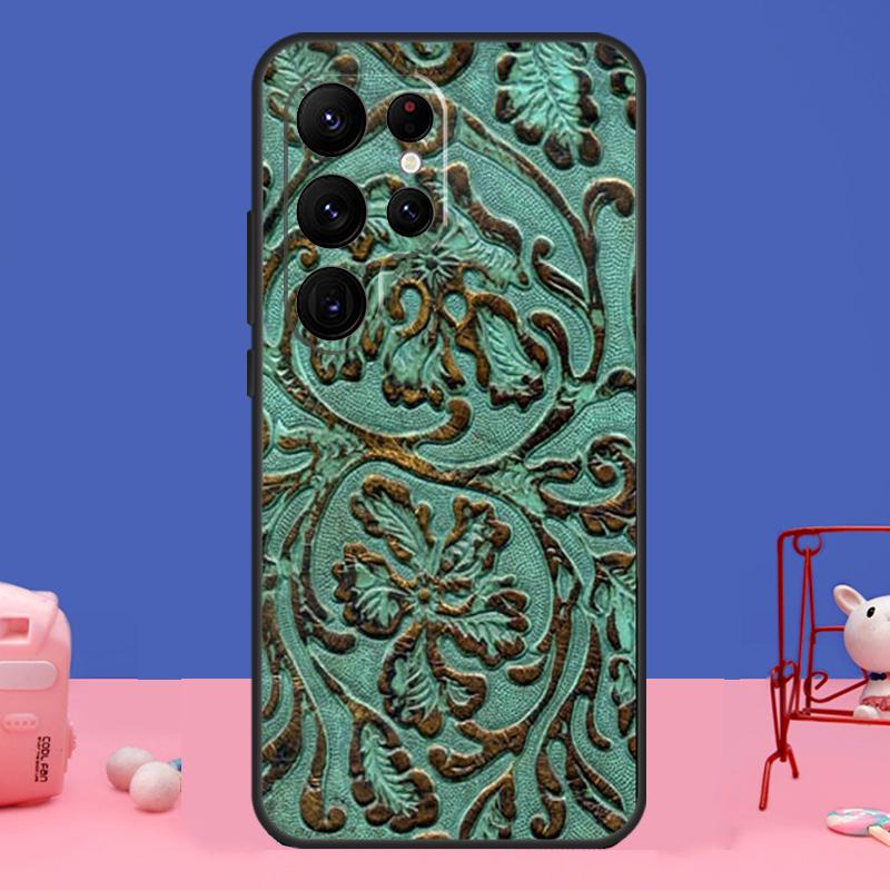 Brown Tooled Leather Pattern Case For Samsung Galaxy S24 S23 S22 Ultra S20 S21 FE Note 20 S8 S9 S10 Note 10 Plus Cover
