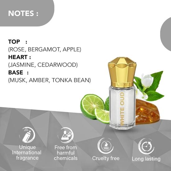 Ajmal White Oud Attar | Parfum floral et boisé d'oud | Unisexe, sans alcool | Attar longue durée pour hommes et femmes - 5 ml