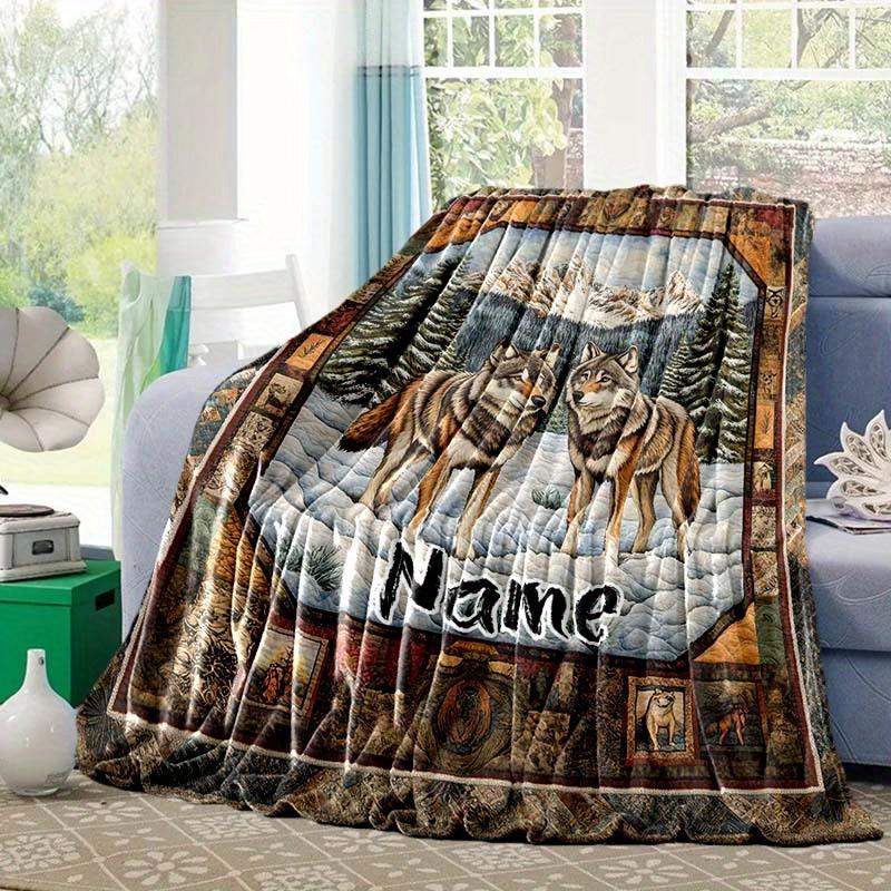 Wolf Customize Your Name Blanket Used For Chair Office Sofa Bed Camping Soft And Warm Giving Friends And Relatives Birthday Graduation Gift