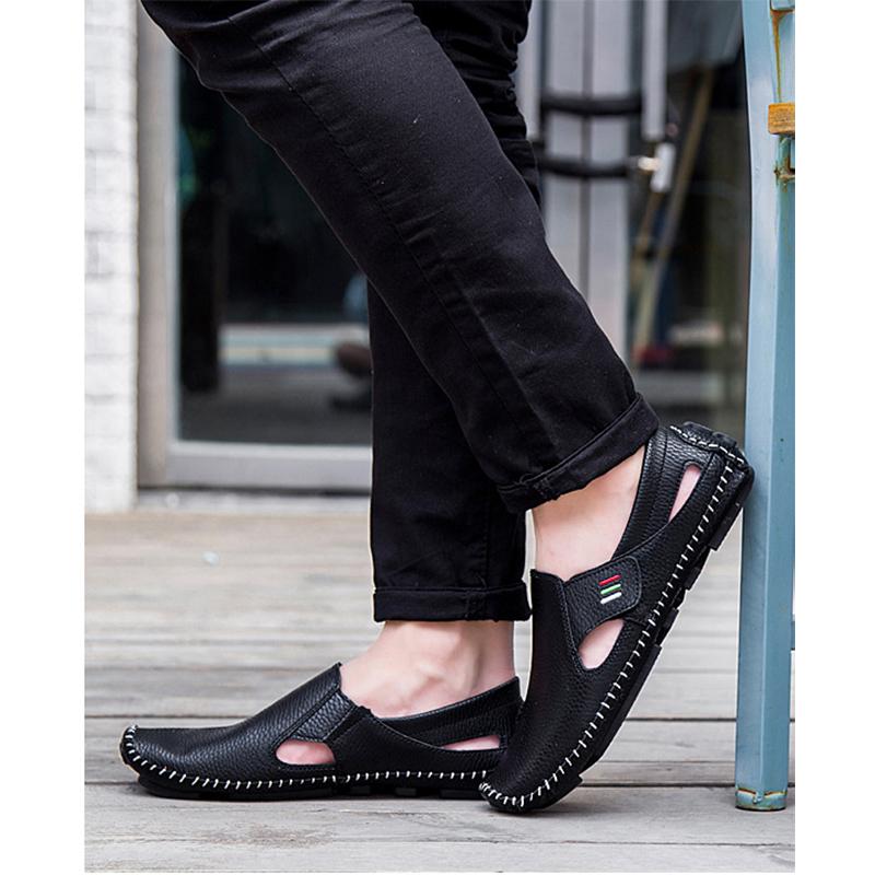 Fashion 2025 Summer Shoes Mens Sandals Soft Non-slip Flat Brand Male Footwear Black Blue White Plus Size 45 D462