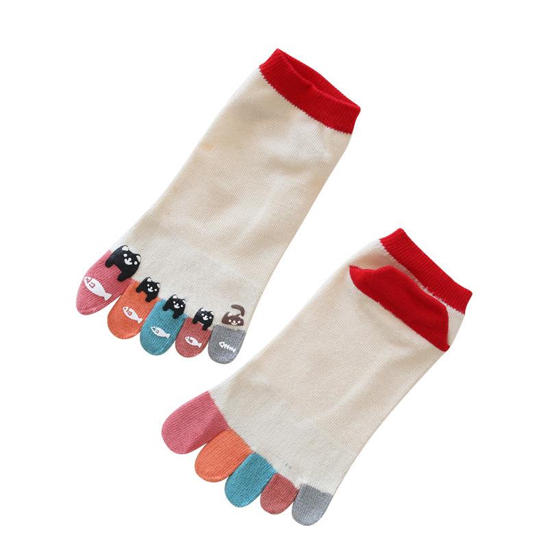 Korean Style Women's Cartoon Toe Socks - Colorful, Dot Design, Five-Finger Style