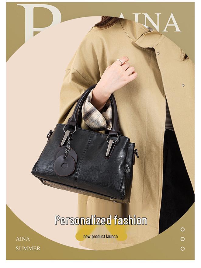2025 Fashionable Women's Cowhide Shoulder Crossbody Bag – Versatile, Large Capacity, Three-Layer Design for Moms