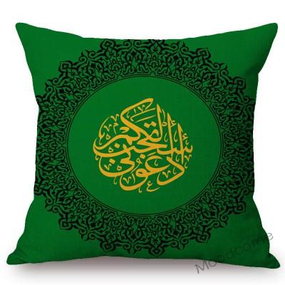 Green Arabic Calligraphy Muslim Allah Worship Home Decorative Pillow Case Islamic Koran Art Cotton Linen Sofa Cushion Cover Case
