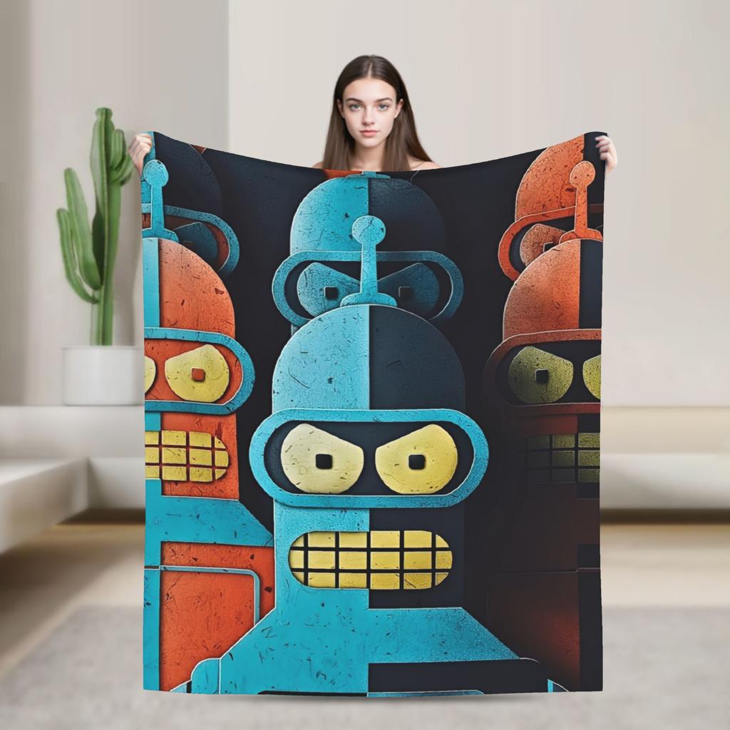 Bendered Robot Fry Leela Cartoon Blanket Planet Express Flannel Throw Blankets Bedroom Sofa Decoration Thin Bedspread Portable
