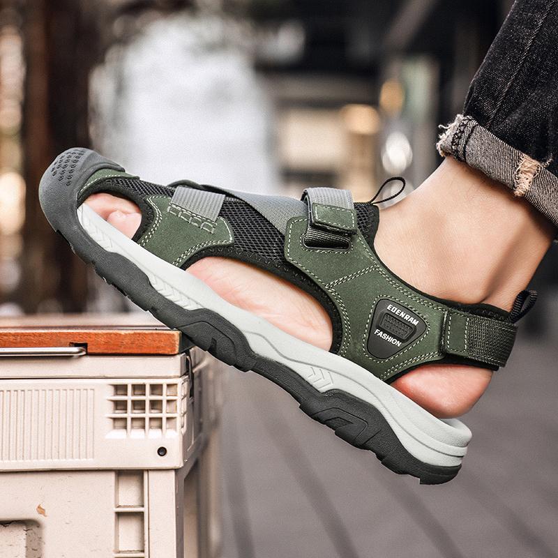 

Горячая Распродажа Летние мужские сандалии Уличные нескользящие мужские пляжные сандалии ручной работы 2024 Новые кожаные мужские туфли Модные мужские кроссовки 46 зелёный