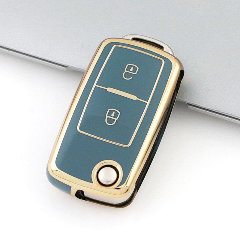 2 кнопки для VW Volkswagen Polo Tiguan Passat Golf Jetta Lavida Skoda Octavia TPU чехол для ключа автомобиля чехол для сумки-брелока серый