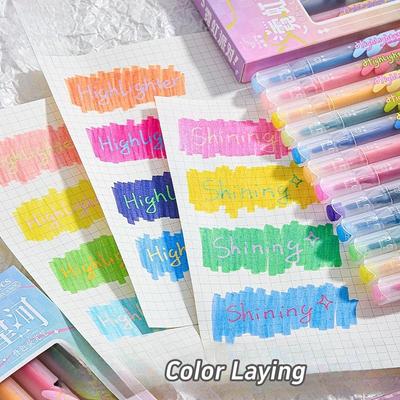 4pcs Overlay Color Highlighter Pens Set Dual-side Fluorescent / Shining Art Marker Liner for Drawing Paint Office School