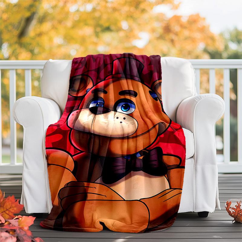 1pc Freddy Bear2 Theme Blanket - Digital Print, Polyester, Cozy for All Seasons, Perfect for Outdoor, Camping, and Travel