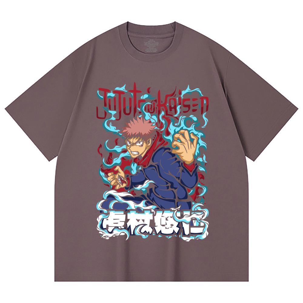 230 Gsm 100% Cotton Jujutsu Kaisen V50 Yuji Print Unisex Heavy Cotton T Shirt
