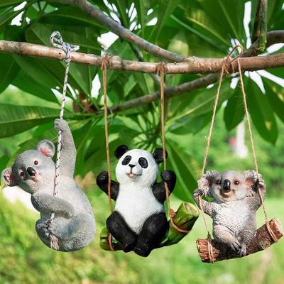 Artesanía de Animales Colgantes de Árboles de Resina: Koala trepando, Panda en columpio