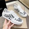 Ladies' Spring Fashion Leopard Print New Casual Single Shoe with Soft Sole and Lace Up Outdoor Hiking Breathable Sneakers Shoes